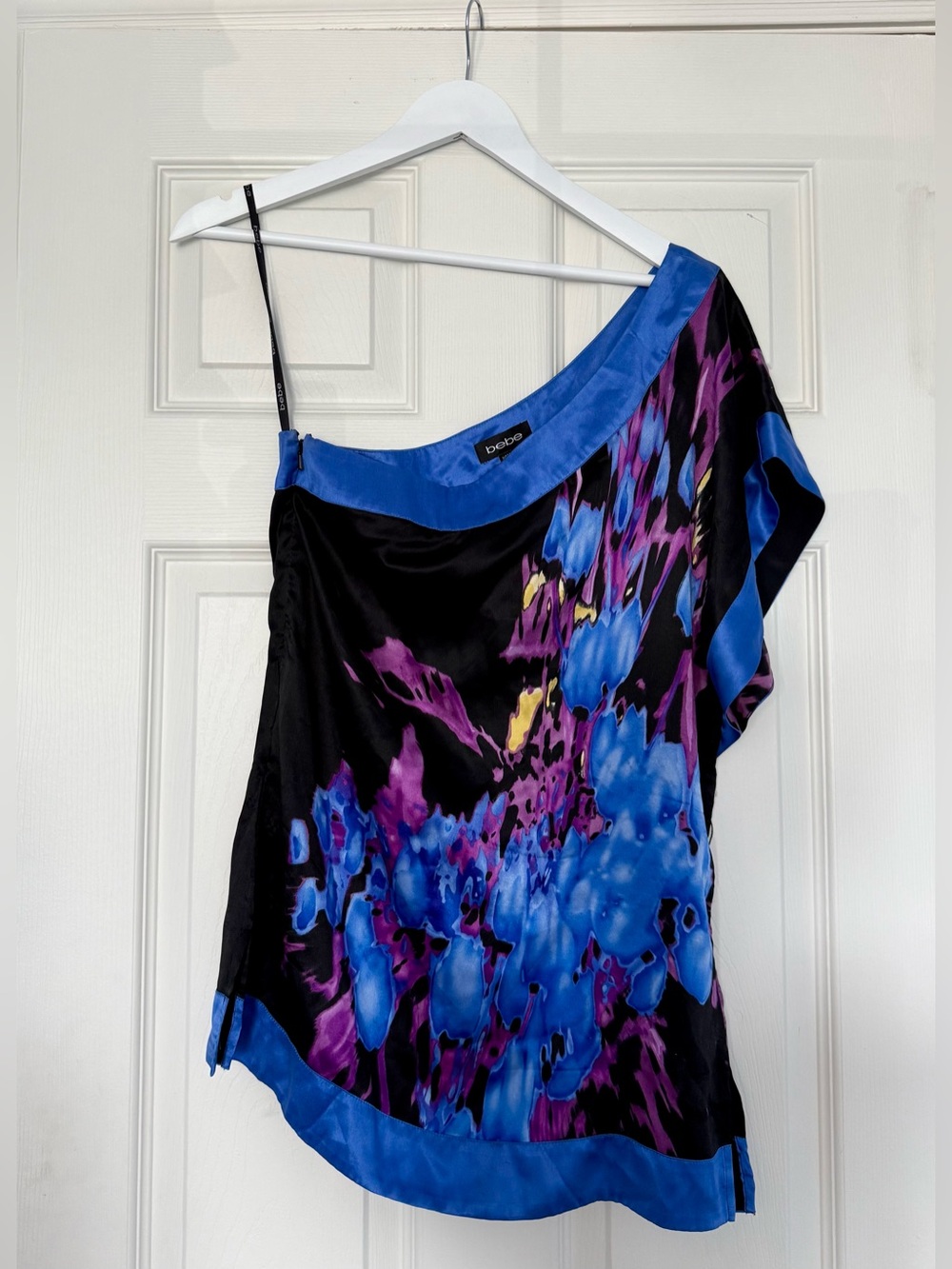 Bebe Vintage Y2K One-Shoulder Satin Blue Top